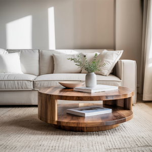 Modern Round Coffee Table With Shelf For Living Room And Lounge