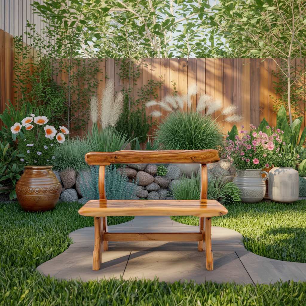 Rustic Garden Bench With Curved Seat For Patio Pathway And Front Porch