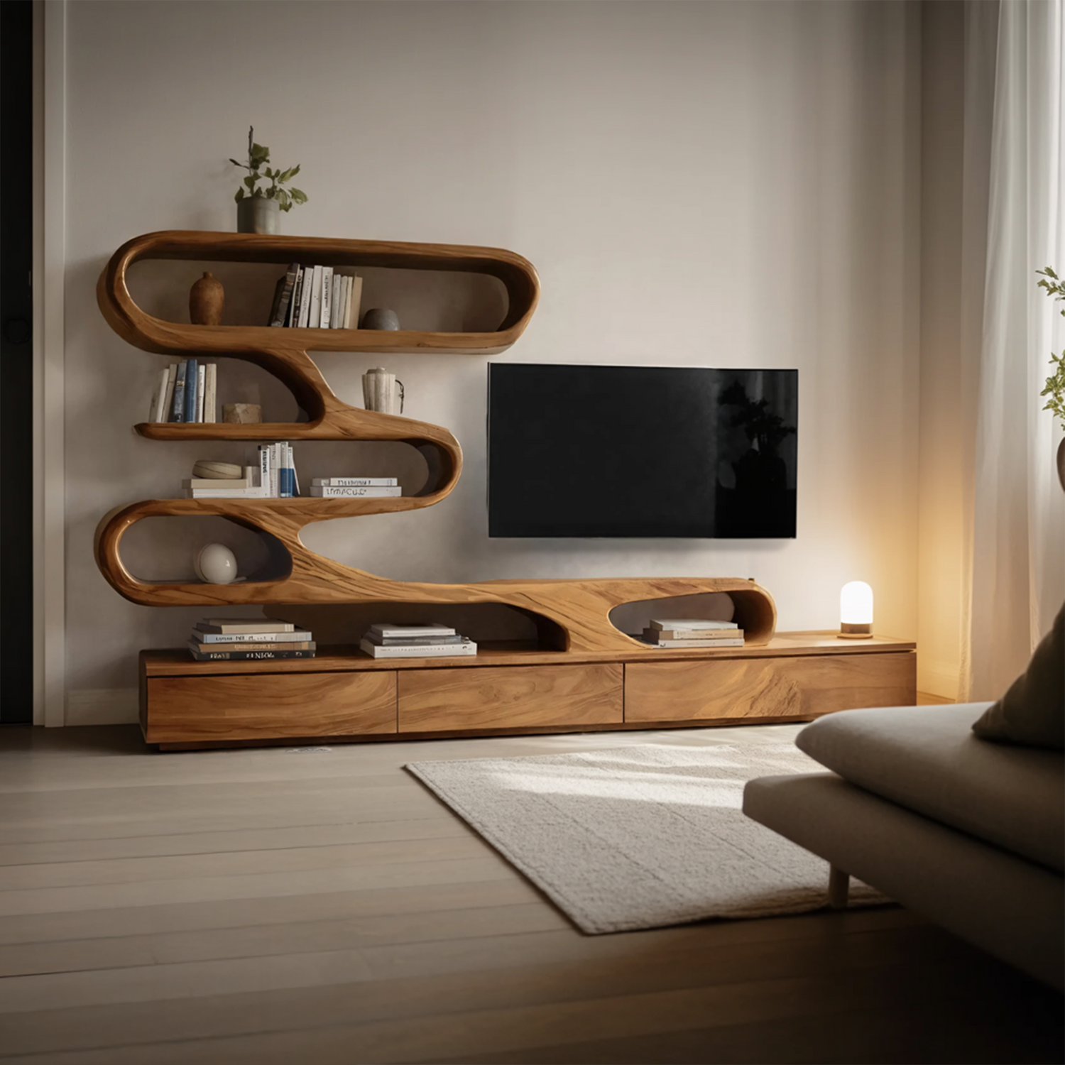 Modern Organic Wall TV Shelf System For Living Room