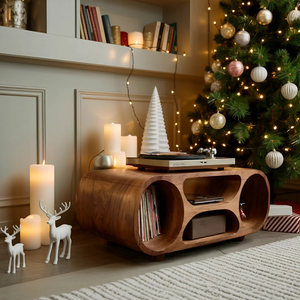 Handcrafted Solid Wood Record Stand For Holiday Home Decor