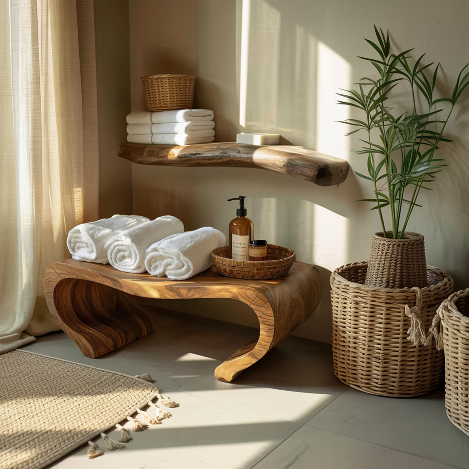 Modern Organic Shower Bench For Spa Decor Or Bathroom