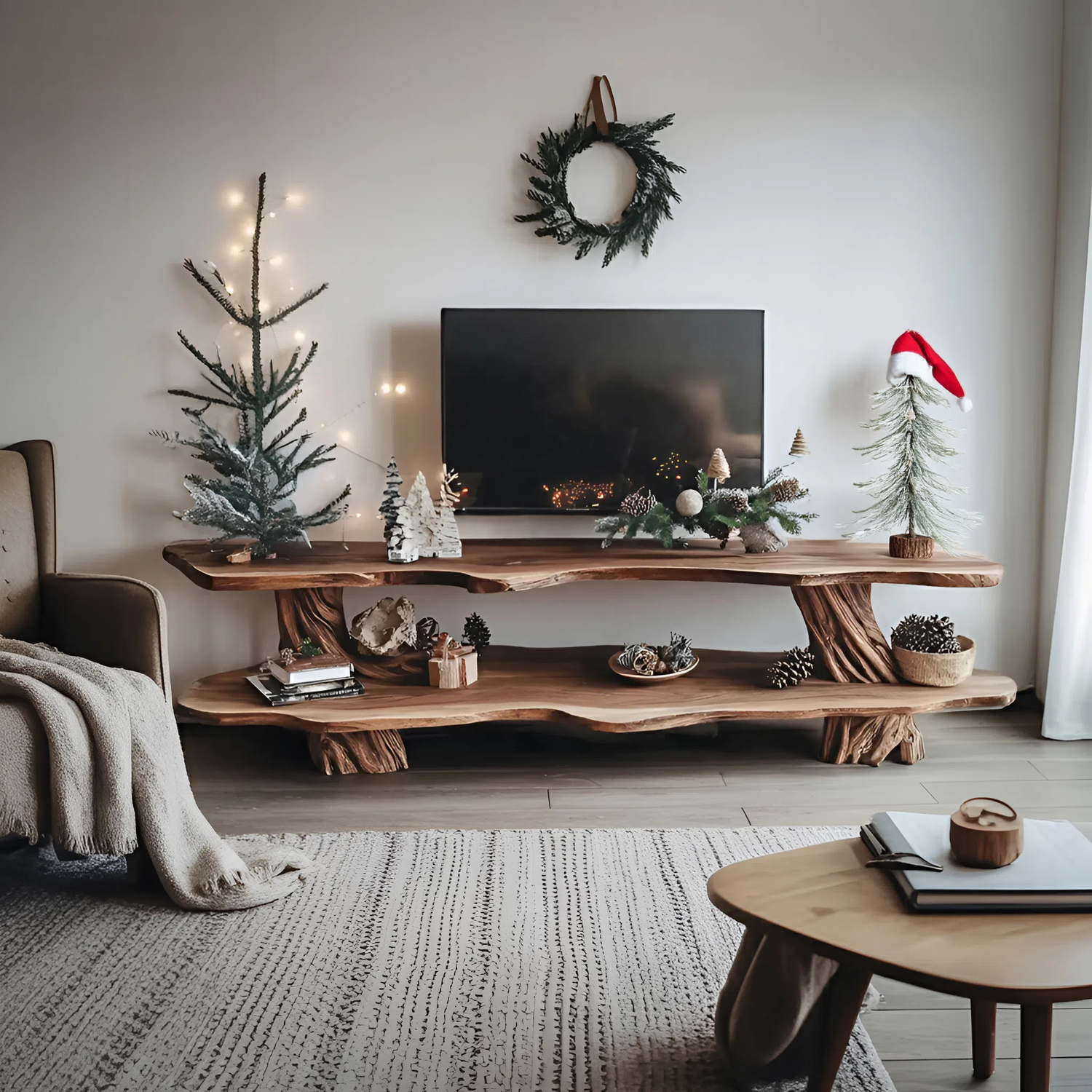Modern Wooden Live Edge TV Console For Holiday Furniture Decor