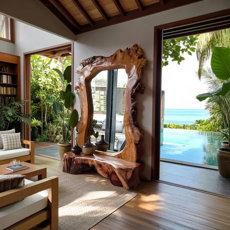 Sculptural Live Edge Floor Mirror For Entryway Garden