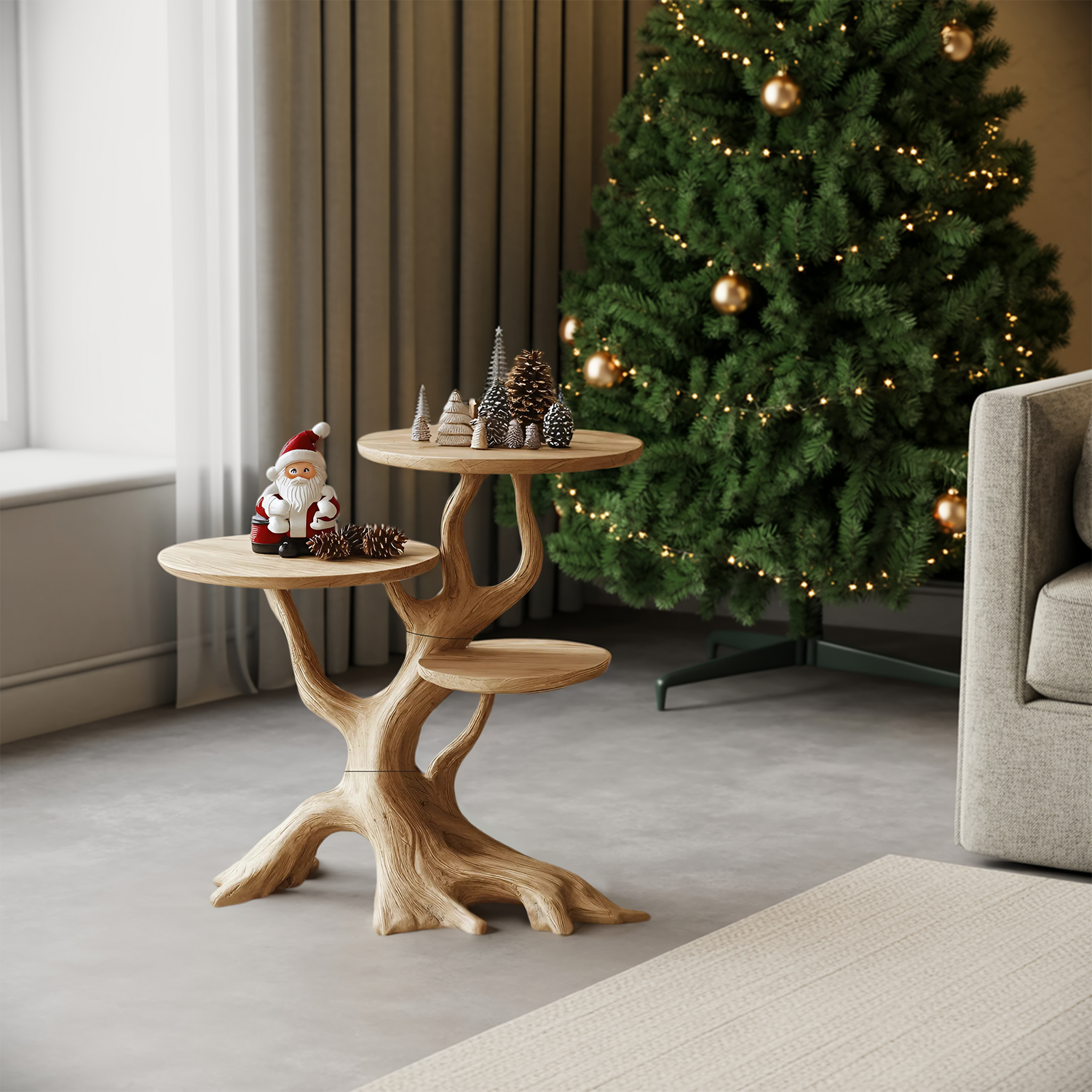 Mid Century Wooden End Table For Living Room Christmas Decor