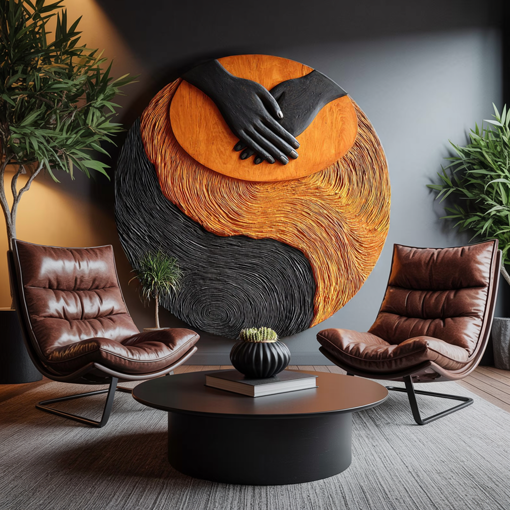 Modern Solid Wood 3D Sculpture Wall Decor For Entryway Design