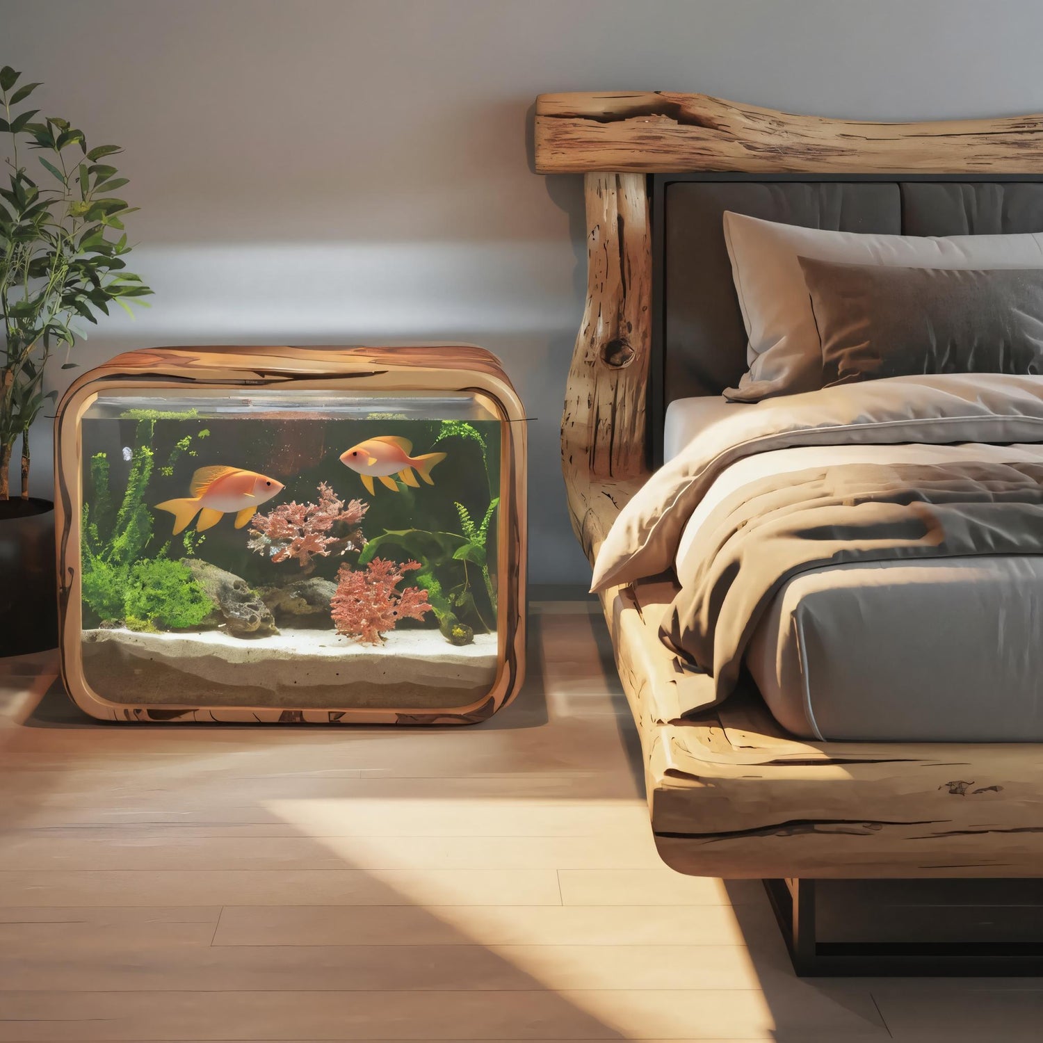 Modern Aquarium Nightstand With Storage For Bedroom And Living Room Display