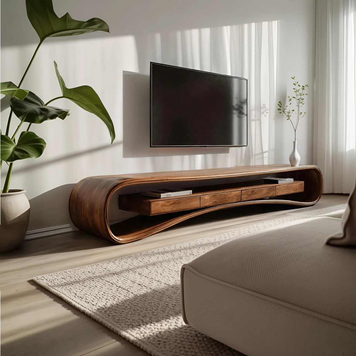 Modern Luxury Curved Media Console For Living Room