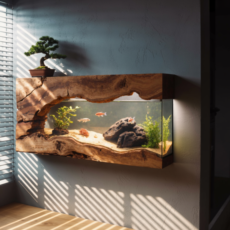 Wall Mounted Aquarium With Driftwood Frame For Living Room And Office