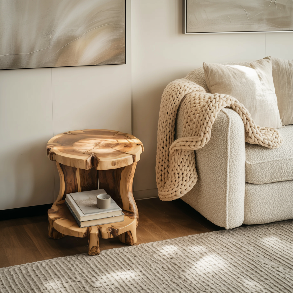 Rustic Round Side Table With Two Tier For Living Room And Bedside