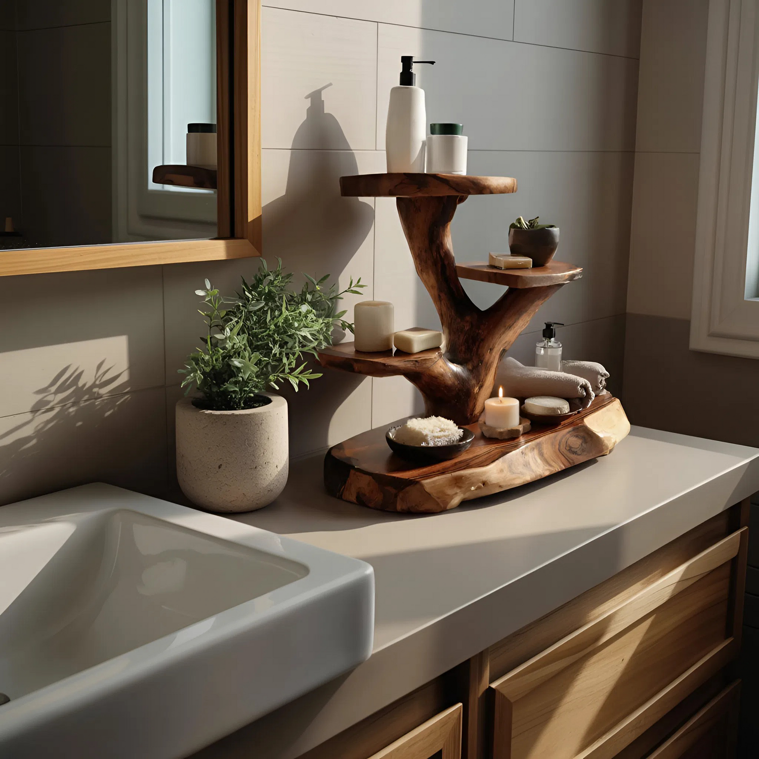 Organic Multi Tier Display Shelf For Bathroom