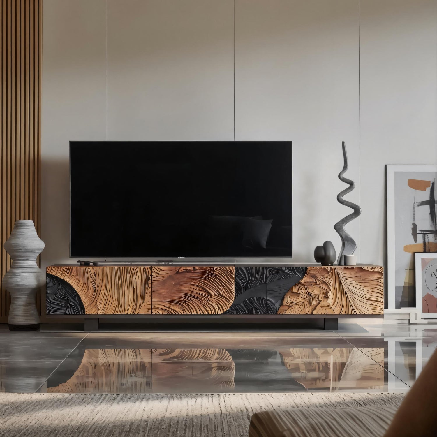 Mid Century Wood Console For Living Room Decor