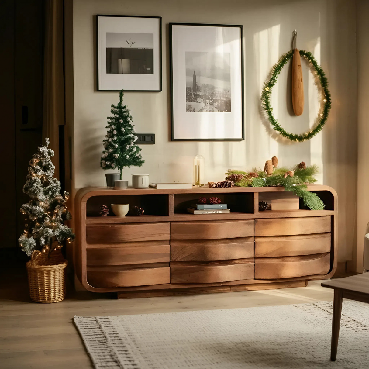 Modern Curved Sideboard For Living Room
