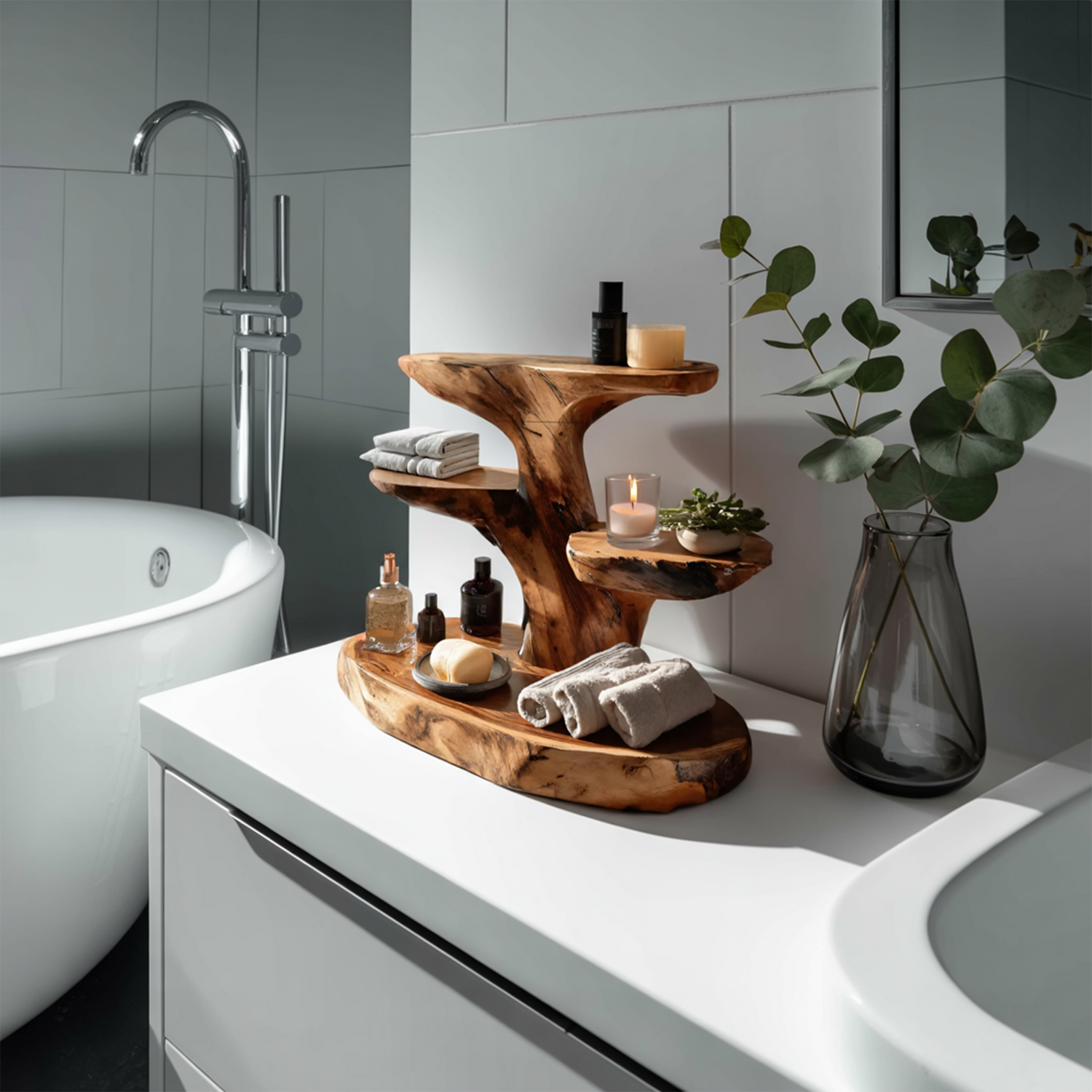 Organic Multi Tier Bathroom Shelf For Spa