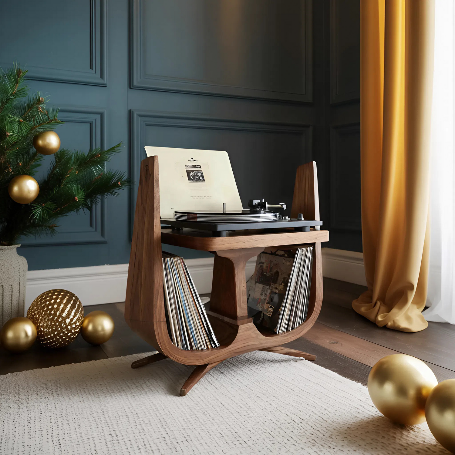 Handcrafted Wooden Record Stand For Entryway Gift Idea