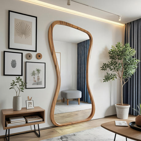Contemporary Full Length Mirror With Organic Edge For Living Room And Dressing Area
