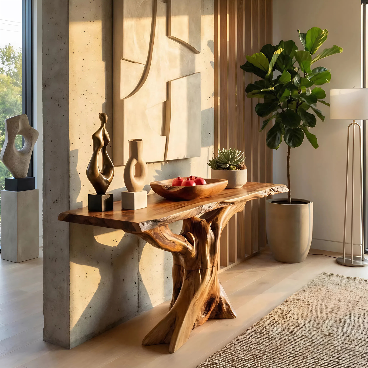 Modern Live Edge Console Table Organic Wood Furniture For Living Room