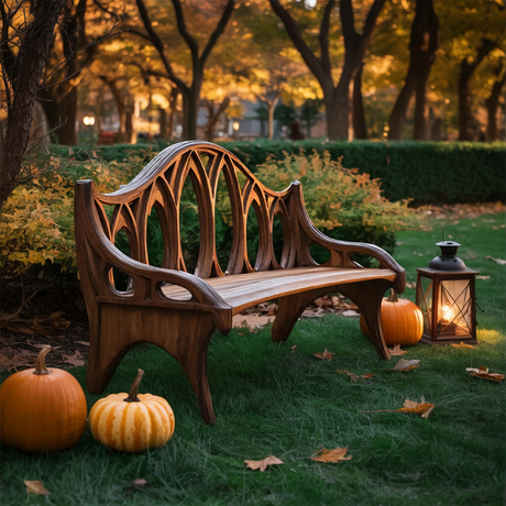 Farmhouse Solid Wood Halloween Bench For Outdoor Porch Design