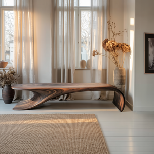 Modern Sculptural Bench With Flowing Curves For Living Room