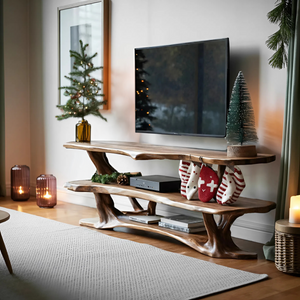 Farmhouse Live Edge Wooden TV Console For Holiday Bedroom Decor
