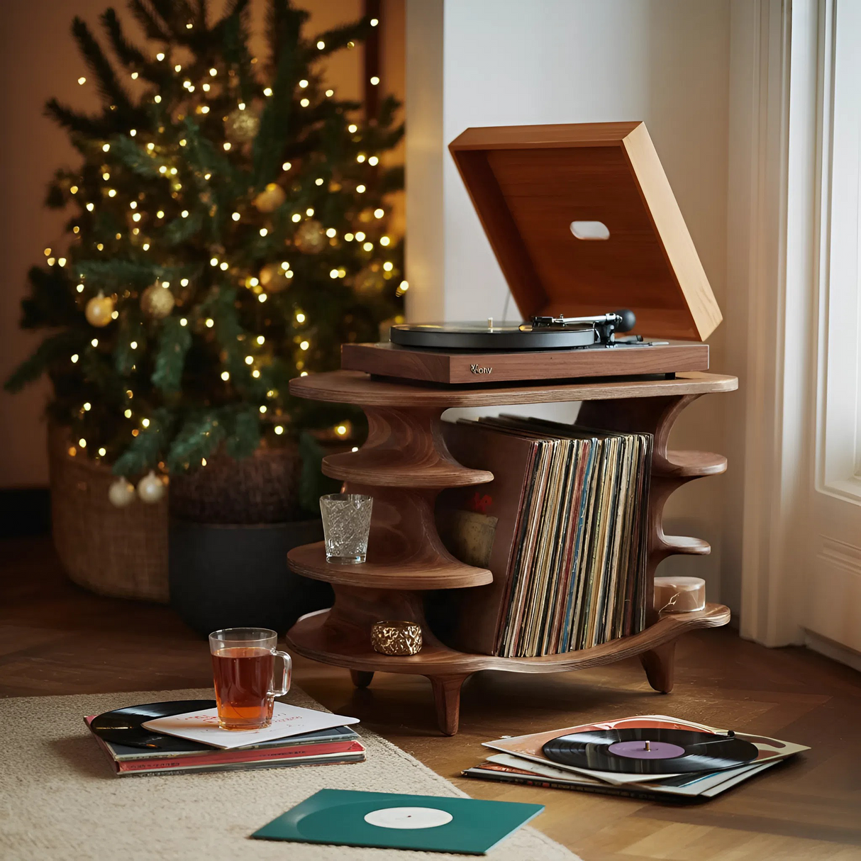 Modern Solid Wood Record Stand For Living Room Christmas