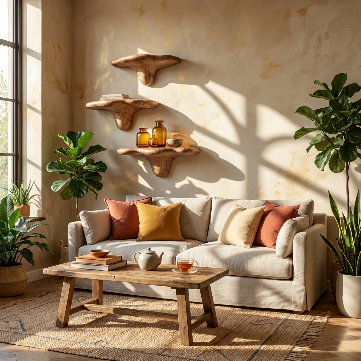 Farmhouse Live Edge Mushroom Shelf For Natural Furniture Decor Style
