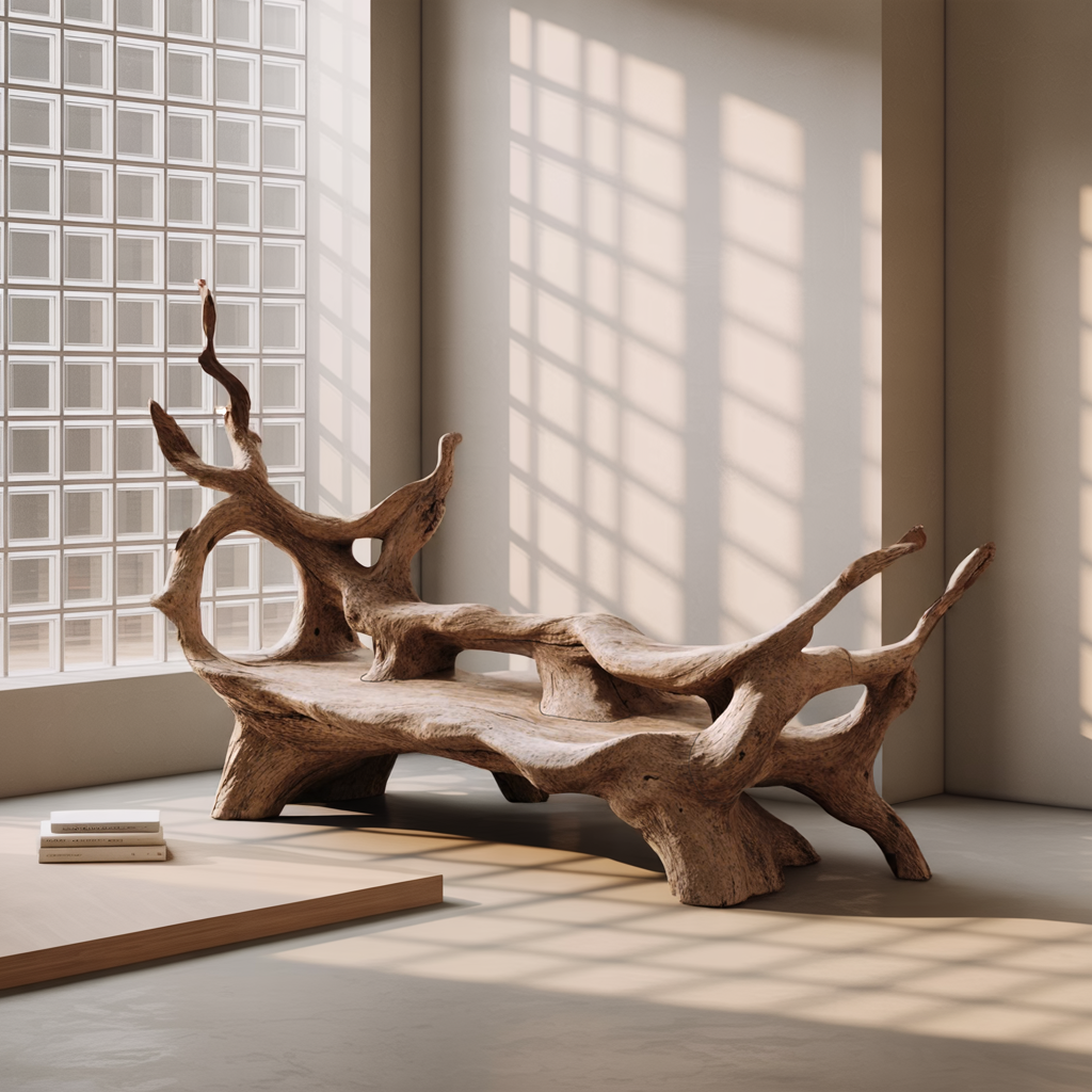 Mid Century Branch Bench For Retro Patio Ambiances