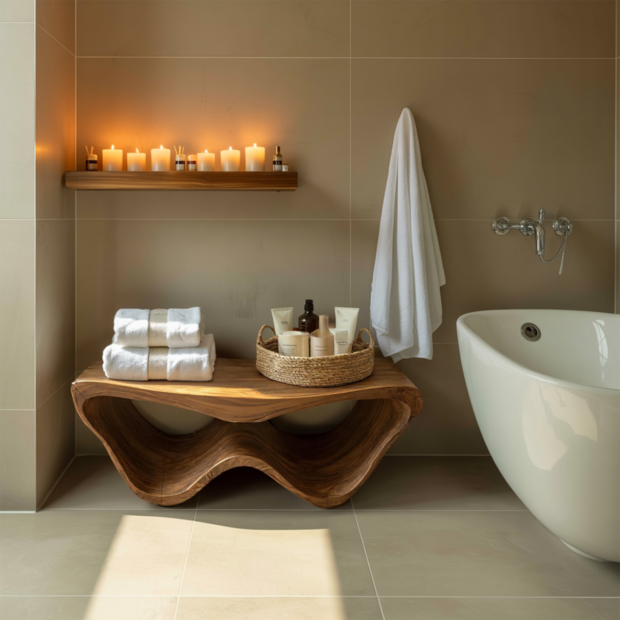 Organic Shower Bench With Storage For Bathroom