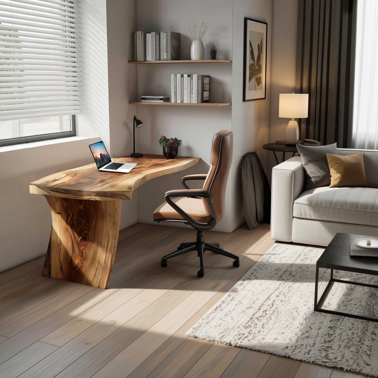 Farmhouse Wooden Live Edge Desk For Office And Study Room