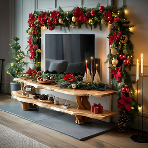 Handcrafted Wooden Live Edge TV Console For Holiday Furniture Decor