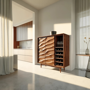 Modern Wine Cabinet With Wave Carved Doors For Kitchen Area