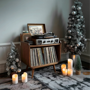 Farmhouse Solid Wood Record Stand For Cozy Christmas Decor