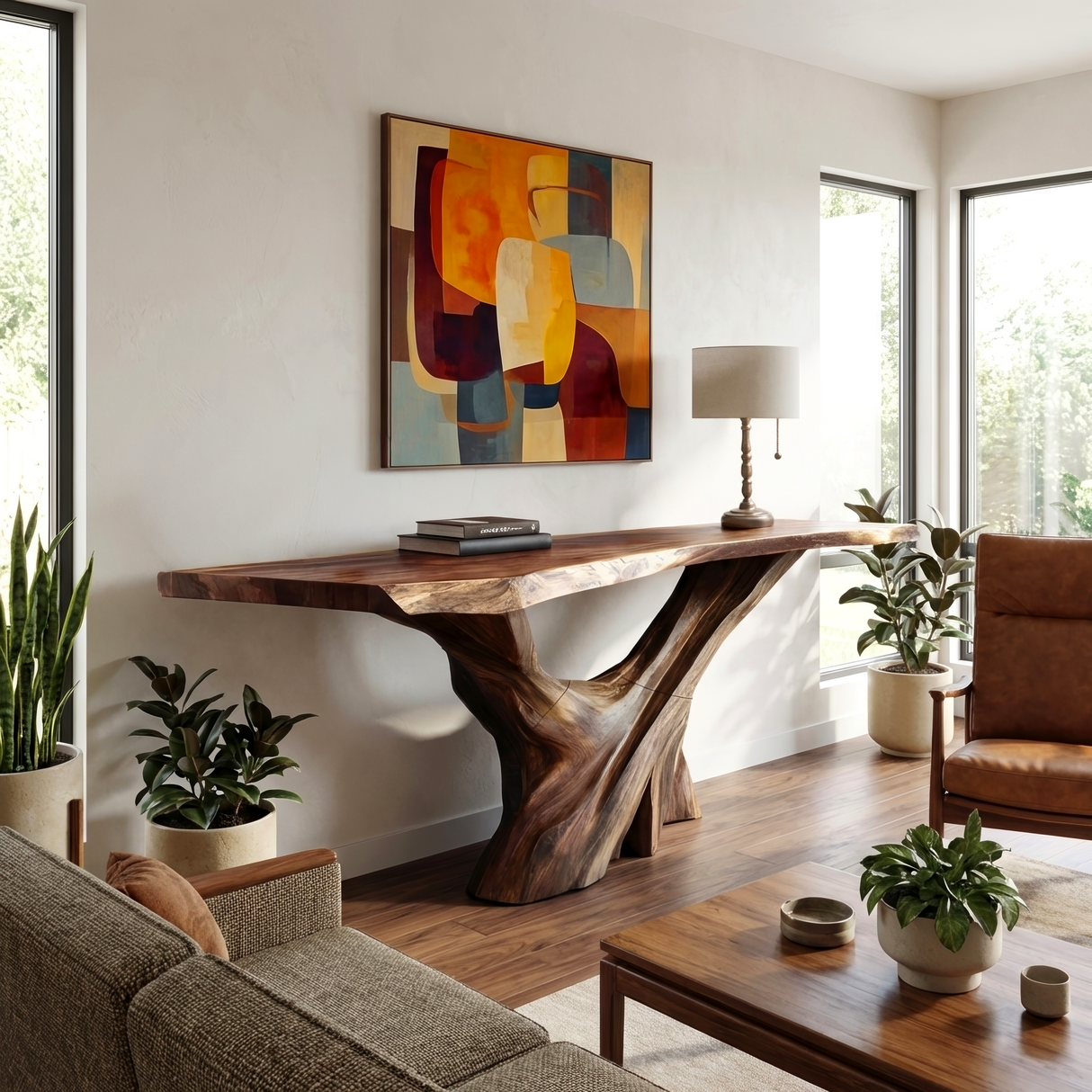 Mid Century Live Edge Console Table Artistic Wood For Furniture Decor