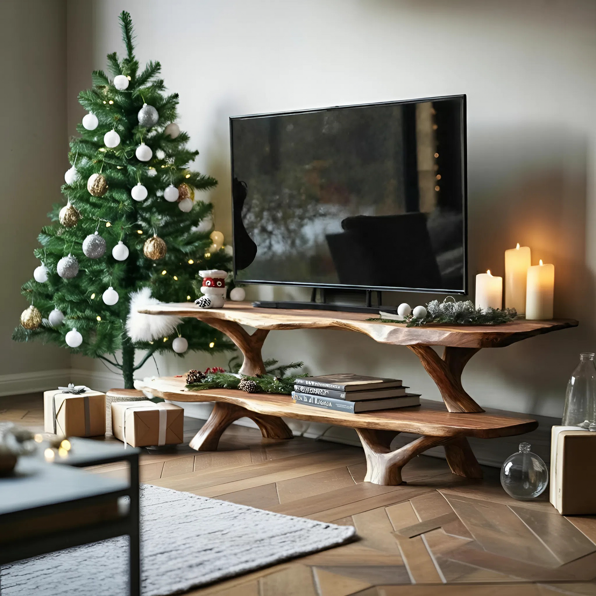Modern Wooden Live Edge TV Console For Christmas Entryway Furniture