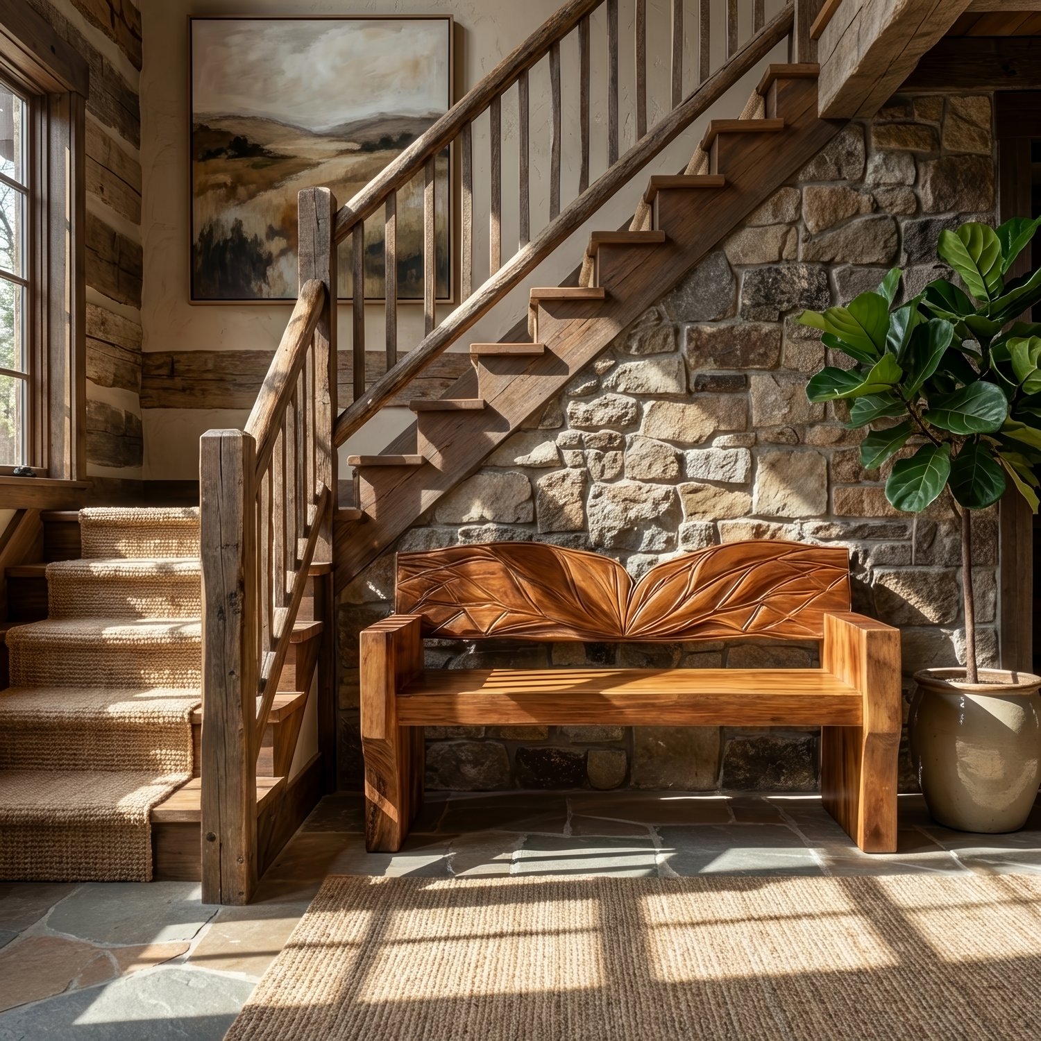 Solid Wood Entryway Bench For Natural Style Home Decor