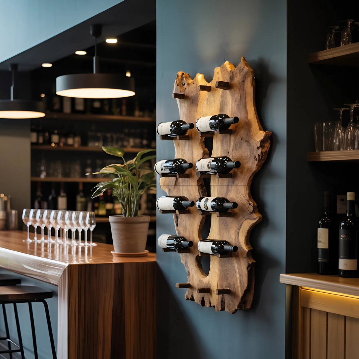 Mid Century Live Edge Wine Holder For Elegant Entryway Decor