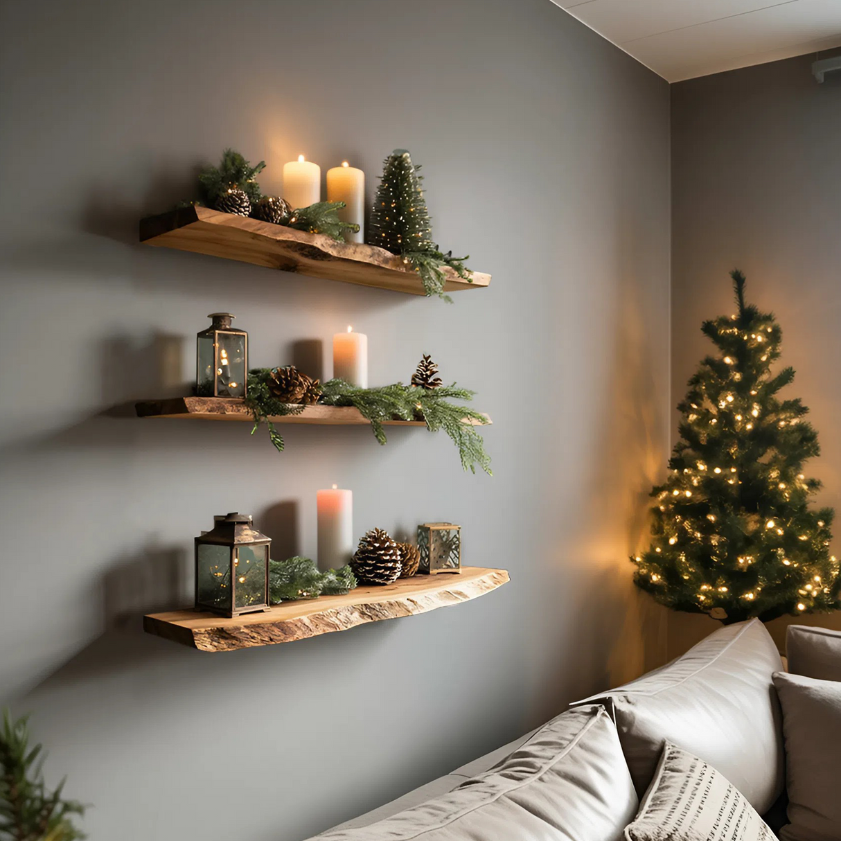 Handcrafted Solid Wood Floating Shelf For Festive Entryway Design