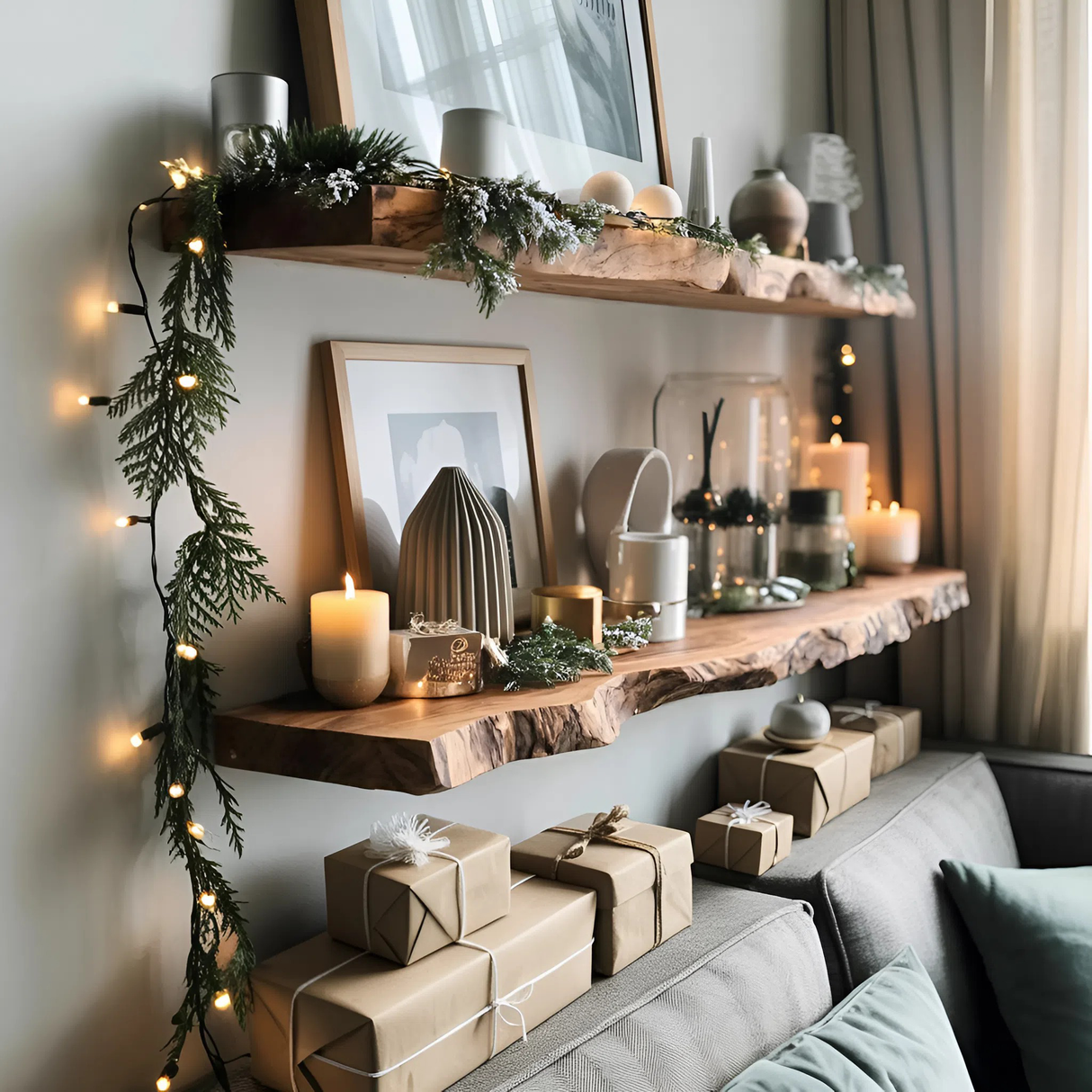 Mid Century Solid Wood Floating Shelf For Xmas Entryway Organization