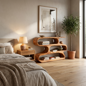 Modern Curved Bookcase For Minimalist Living Room Decor