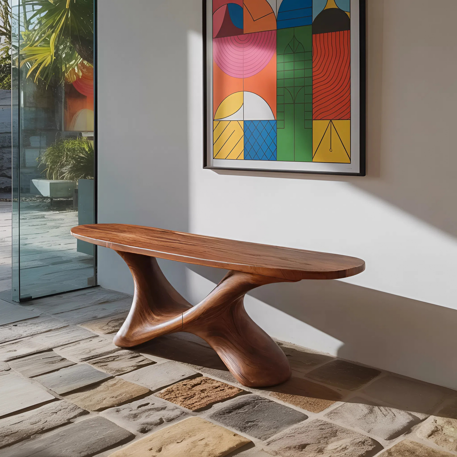 Modern Sculptural Bench With Twisted Base For Entryway