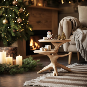 Handcrafted Round End Table For Entryway Design Xmas Accent