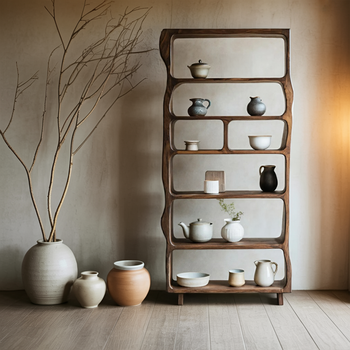 Mid Century Wooden Open Shelf For Living Room Furniture Decor