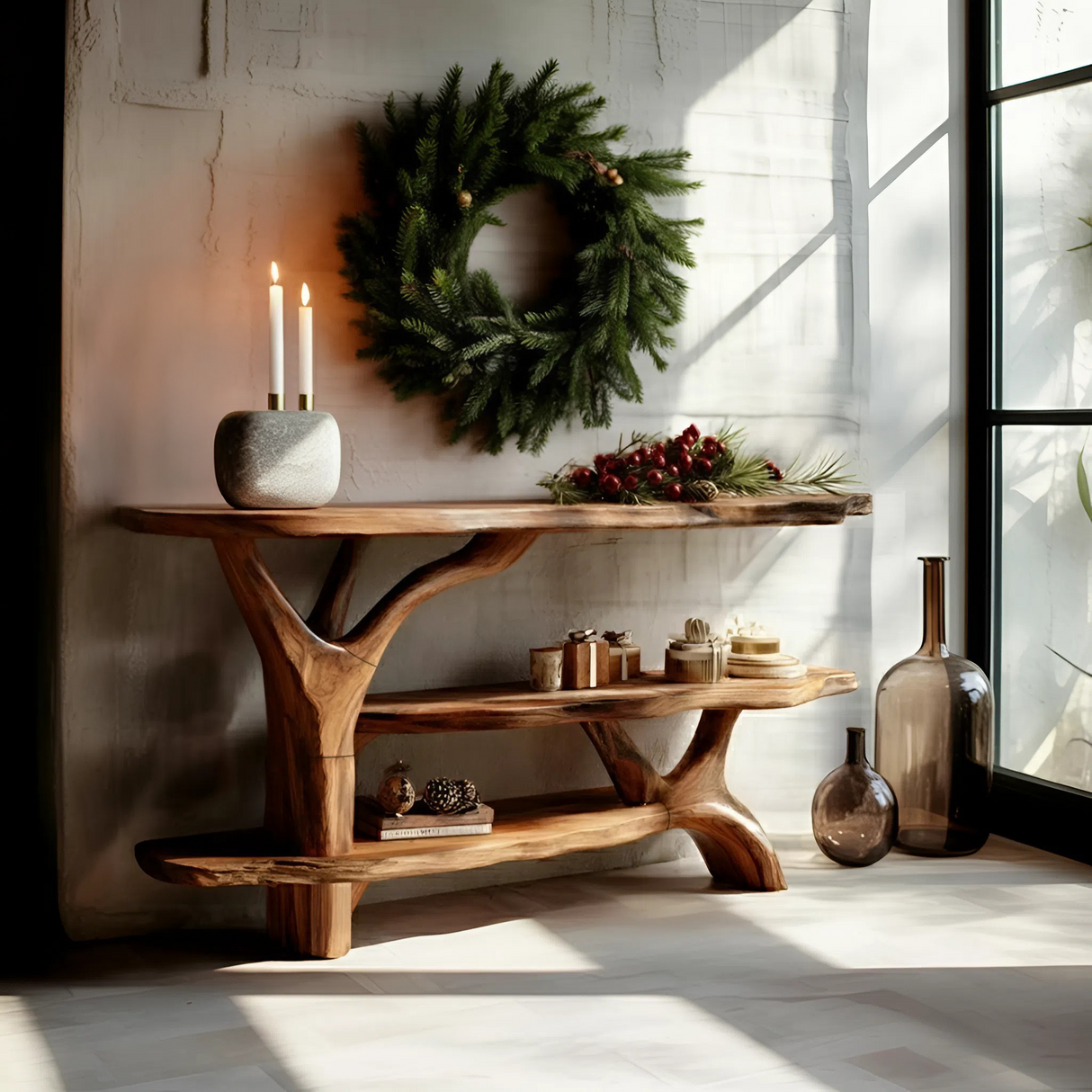 Modern Live Edge Entryway Table For Seasonal Holiday Christmas Bedroom