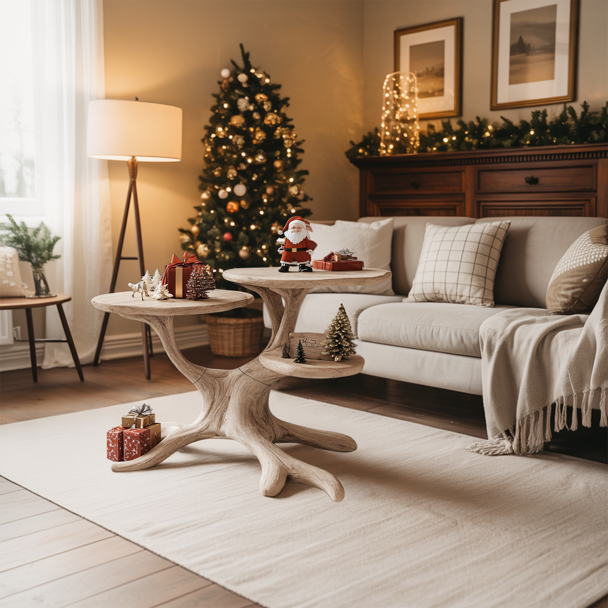 Handcrafted Round End Table For Living Room Holiday Furniture Decor