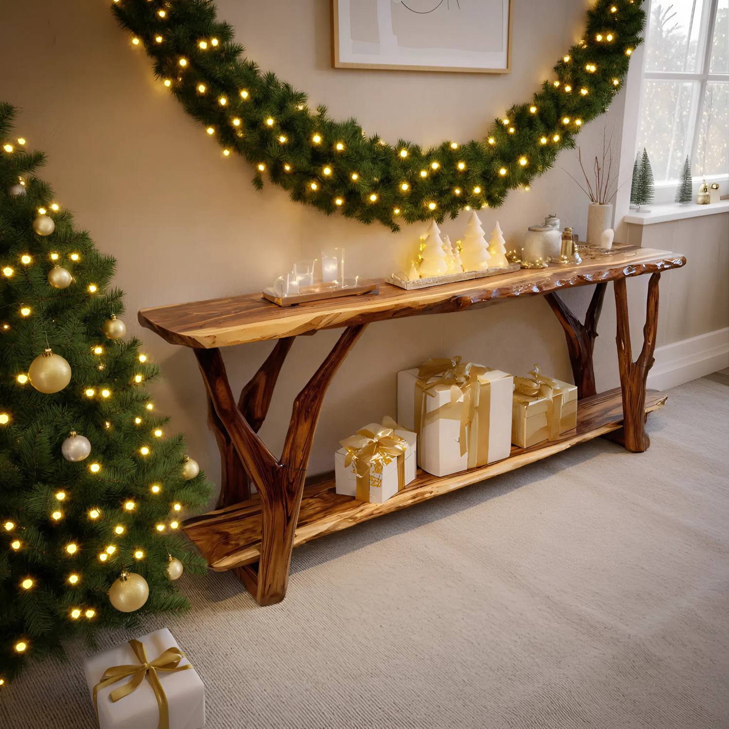 Farmhouse Solid Wood Console Table For Living Room Holiday Furniture Decor