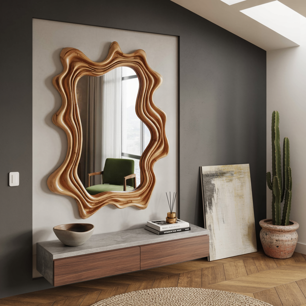 Layered Wavy Wall Mirror Sculptural Frame For Bedroom And Living Room