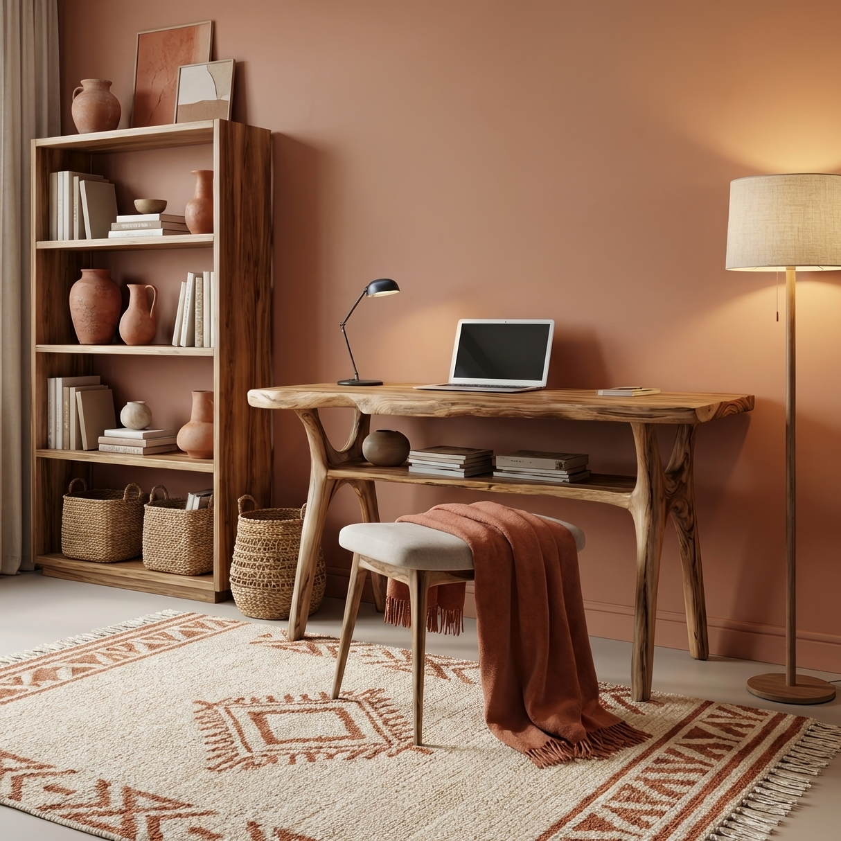 Mid Century Solid Wood Desk For Stylish Bedroom Workspace