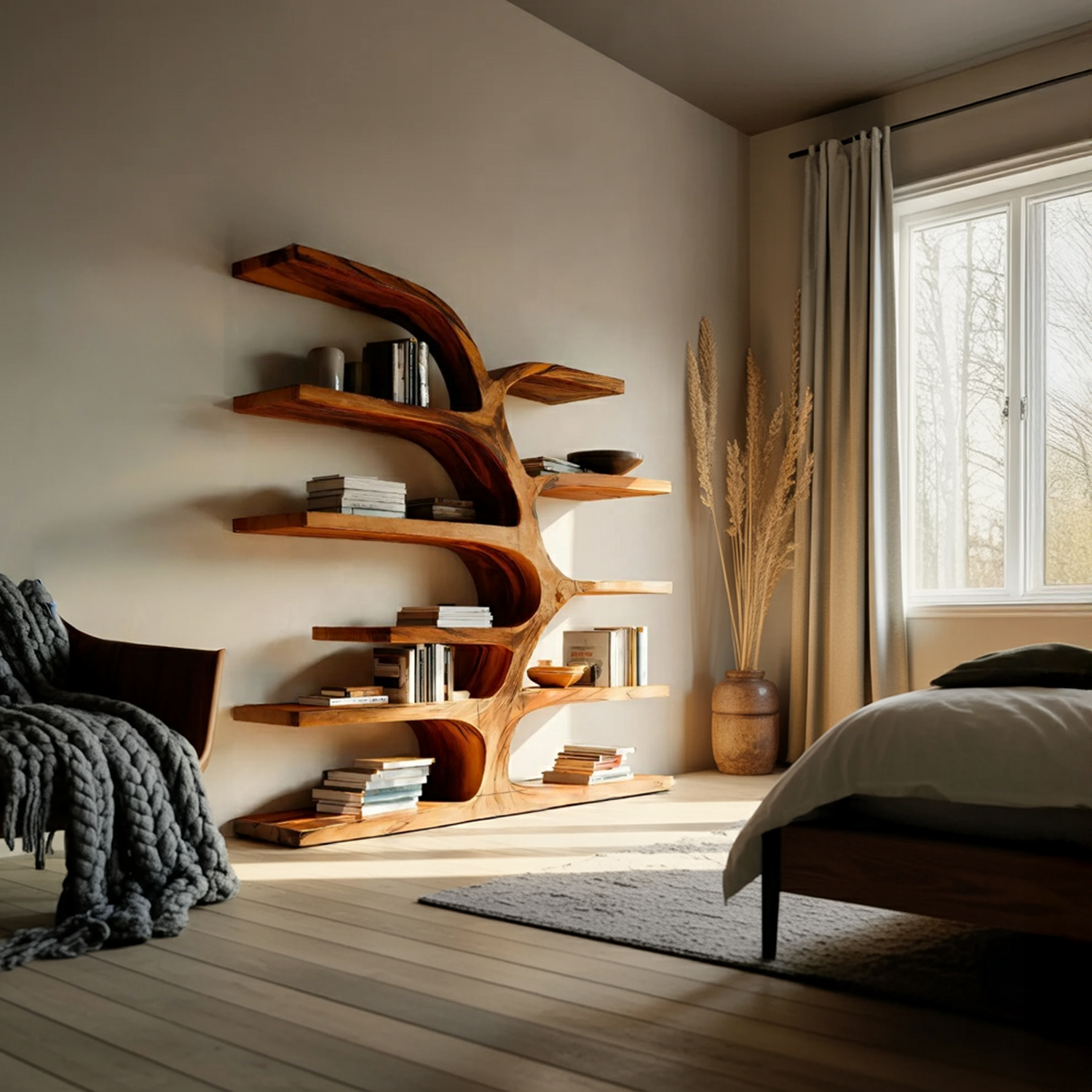 Handcrafted Curved Bookshelf For Living Room Furniture