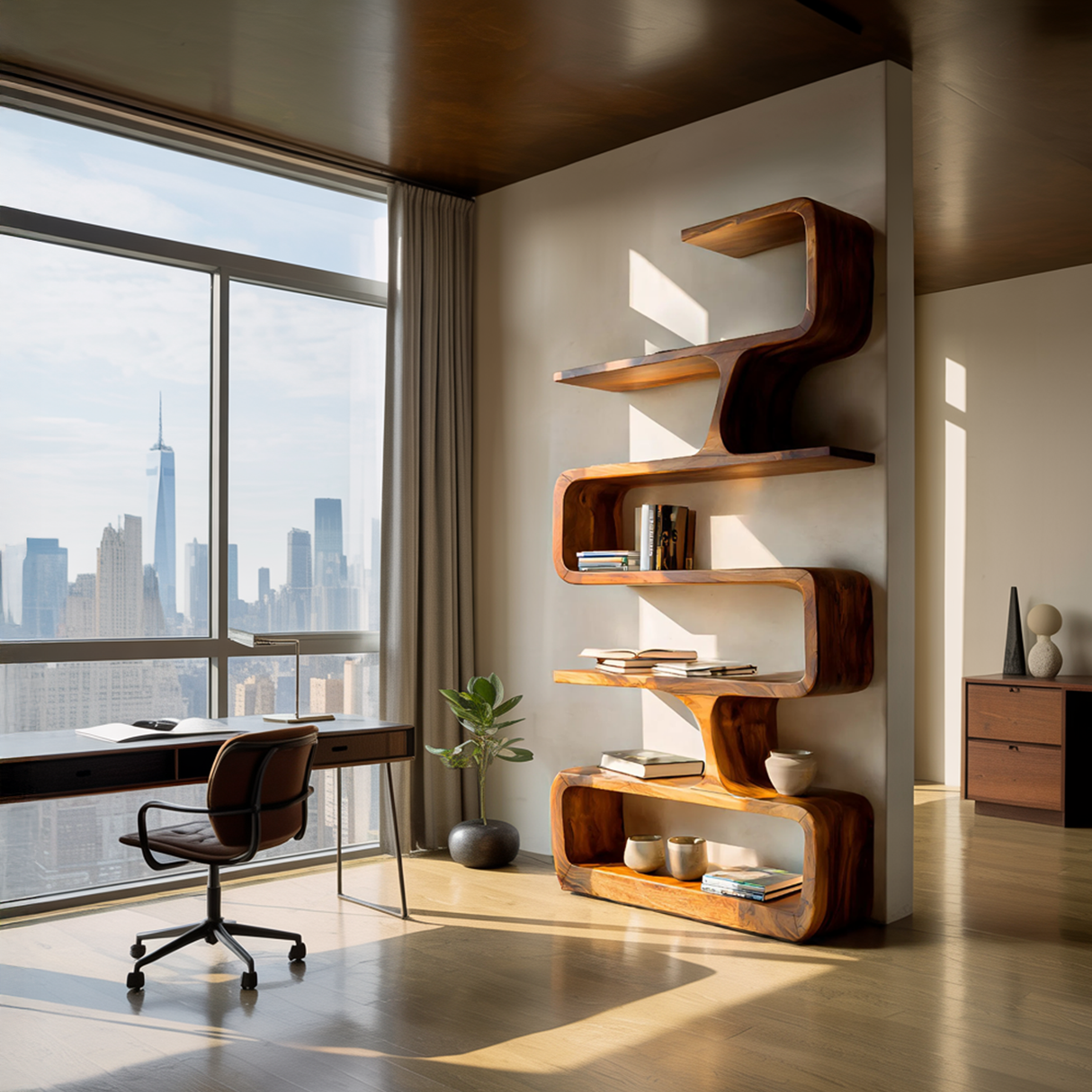 Contemporary Handmade Wooden Bookshelf For Home Styling