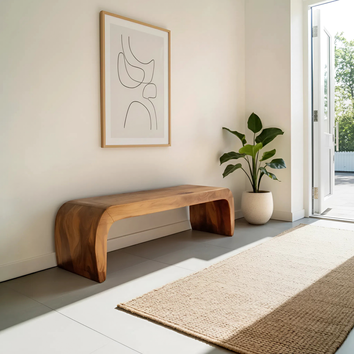 Contemporary Bench With Curved Design For Entryway