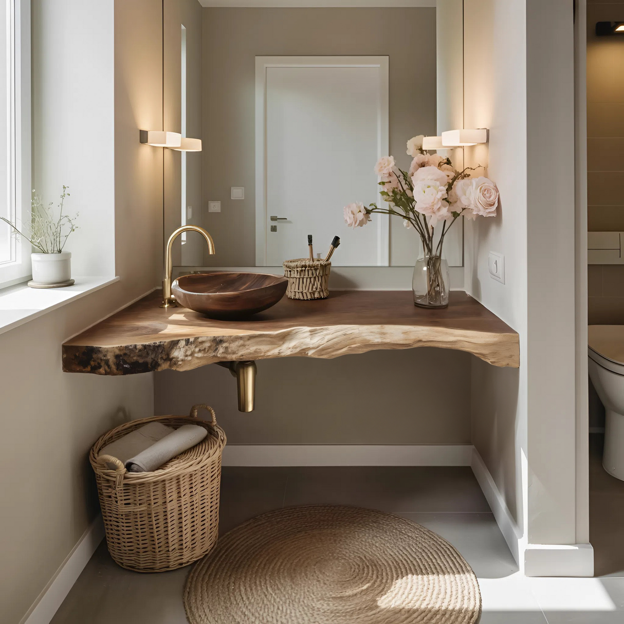 Solid Wood Floating Vanity For Farmhouse Bathroom